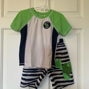 Turtle Swim Kids Rashguard Set - Lime Green and Navy